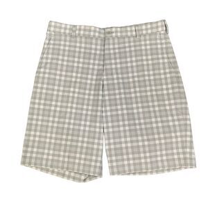 Nike Golf Short Mens 34 Grey Plaid Dri Fit Mid Rise Stretch Mesquite Logo